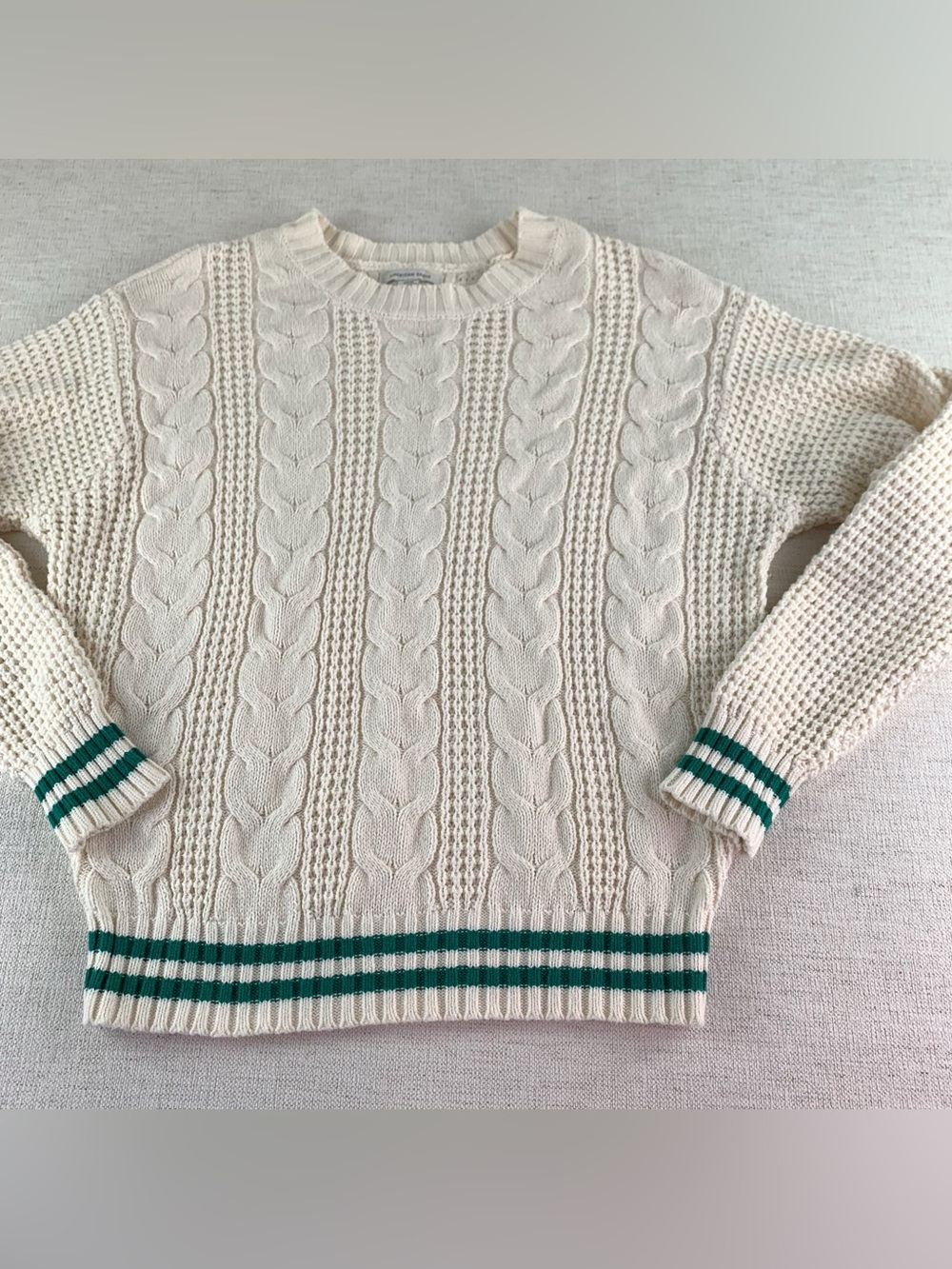 American Eagle Outfitters women's long sleeve Cream Cable Knit Sweater size S - Picture 2 of 9
